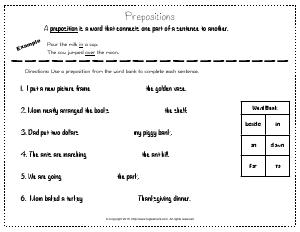 Preview image for worksheet with title Prepositions