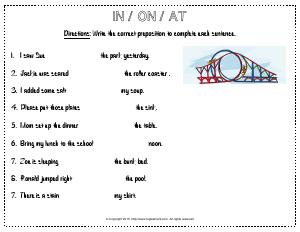 Preview image for worksheet with title In / on / At