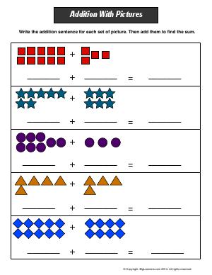 Preview image for worksheet with title Addition with Pictures