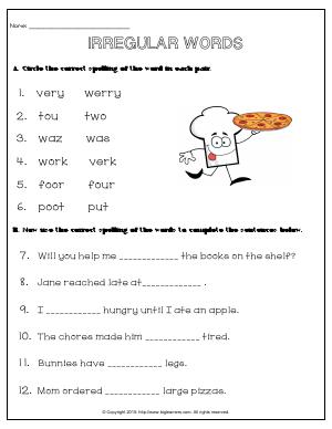 Preview image for worksheet with title Irregular Words