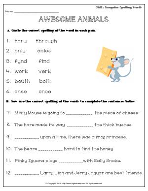 Preview image for worksheet with title Awesome Animals