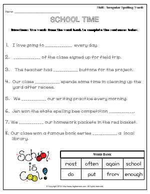 Preview image for worksheet with title School Time