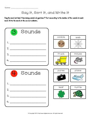 Preview image for worksheet with title Say it, Sort it, and Write it