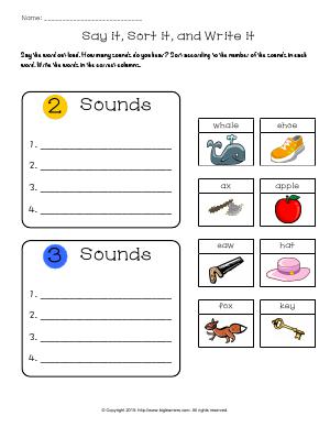 Preview image for worksheet with title Say it, Sort it, and Write it