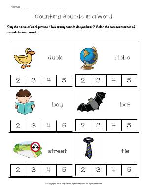 Preview image for worksheet with title Counting Sounds in a Word