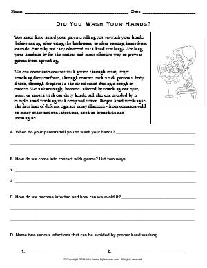 Preview image for worksheet with title Did You Wash Your Hands?