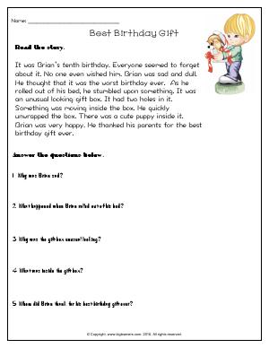Preview image for worksheet with title Best Birthday Gift