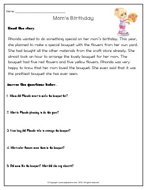 Preview image for worksheet with title Mom’s Birthday