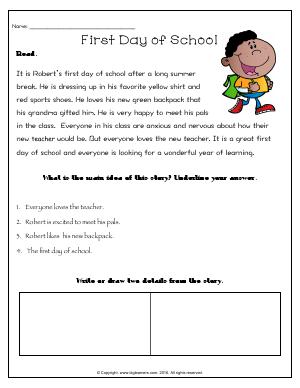 Preview image for worksheet with title First Day of School