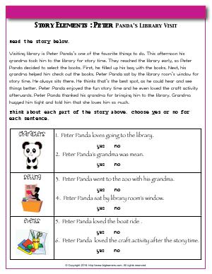 Preview image for worksheet with title Story Elements : Peter Panda's Library Visit