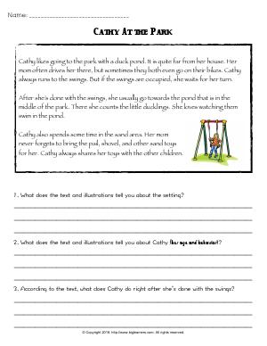 Preview image for worksheet with title Cathy at the Park