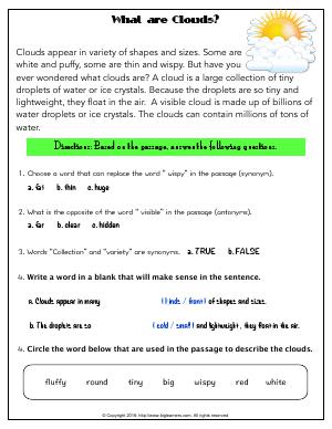 Preview image for worksheet with title What are Clouds?