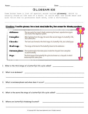 Preview image for worksheet with title Glossaries