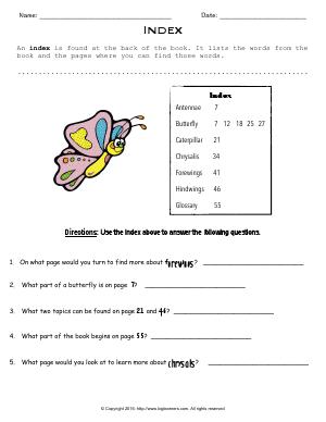 Preview image for worksheet with title Index