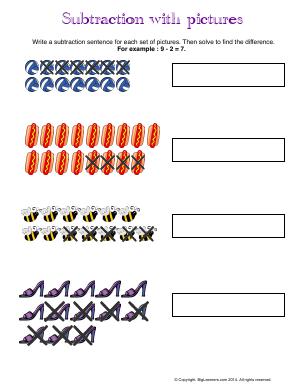 Preview image for worksheet with title Subtraction with Pictures