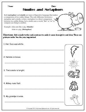 Preview image for worksheet with title Similes and Metaphors