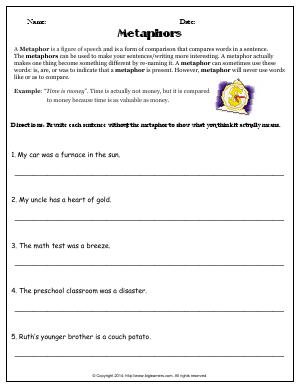 Preview image for worksheet with title Metaphors