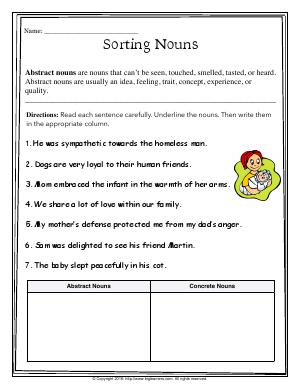 Preview image for worksheet with title Sorting Nouns