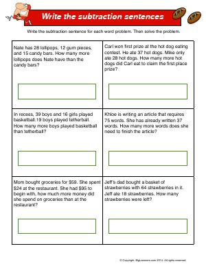 Preview image for worksheet with title Write the Subtraction Sentence