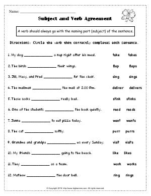 Preview image for worksheet with title Subject and Verb Agreement # 2
