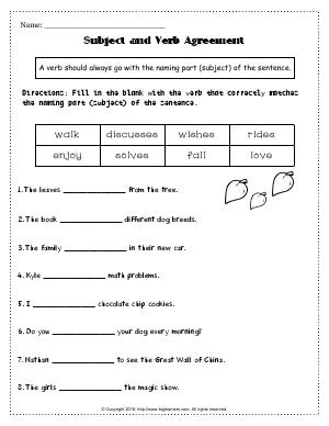 Preview image for worksheet with title Subject and Verb Agreement # 3