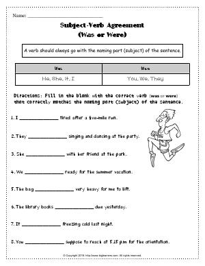 Preview image for worksheet with title Subject-Verb Agreement (Was or Were)