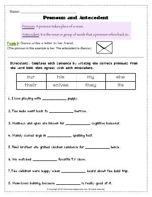 Preview image for worksheet with title Pronoun and Antecedent # 2