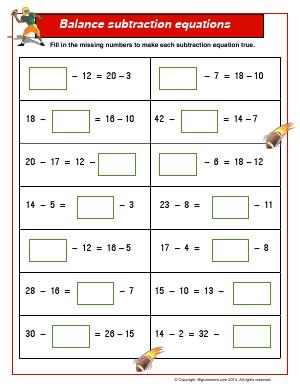 Preview image for worksheet with title Balance Subtraction Equations
