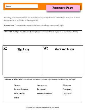 Preview image for worksheet with title Research Plan