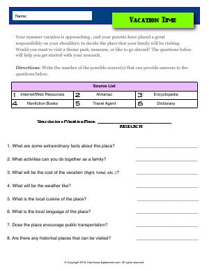 research worksheet grade 5