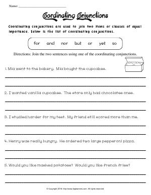 Preview image for worksheet with title Coordinating Conjunctions