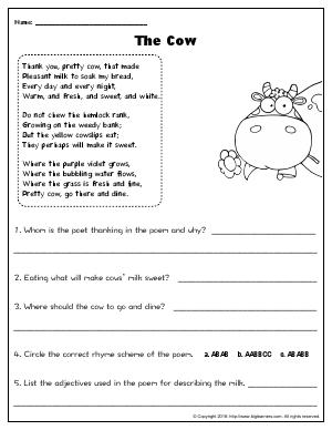 Preview image for worksheet with title The Cow
