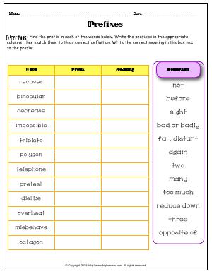 Preview image for worksheet with title Prefixes