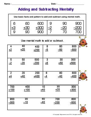 Preview image for worksheet with title Adding and Subtracting Mentally