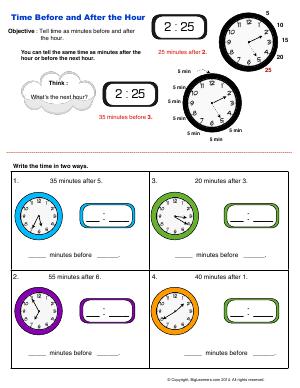 Preview image for worksheet with title Time Before and After the Hour