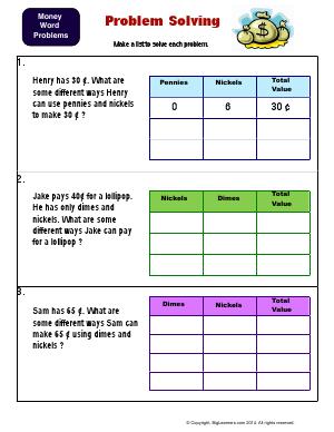 Preview image for worksheet with title Money Word Problems