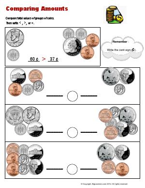 Preview image for worksheet with title Comparing Amounts