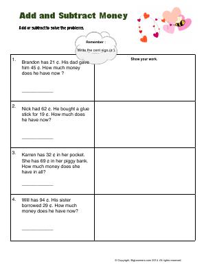 Preview image for worksheet with title Add and Subtract Money