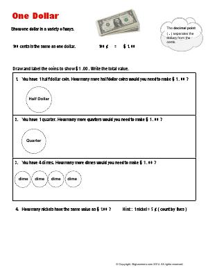 Preview image for worksheet with title One Dollar