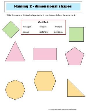 Preview image for worksheet with title Naming 2 - Dimensional Shapes