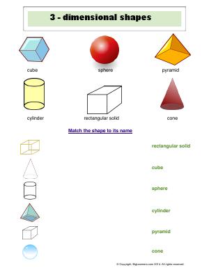 Preview image for worksheet with title 3 - Dimensional Shapes