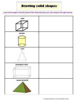 Preview image for worksheet with title Drawing Solid Shapes