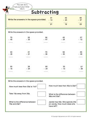 Preview image for worksheet with title Subtracting