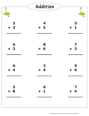 Preview image for worksheet with title Addition