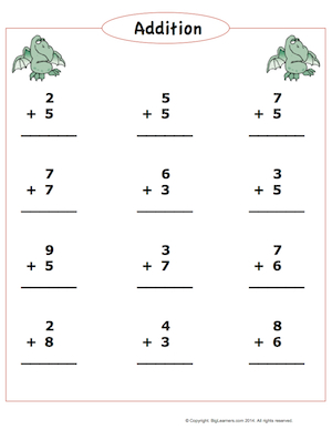 Preview image for worksheet with title Addition