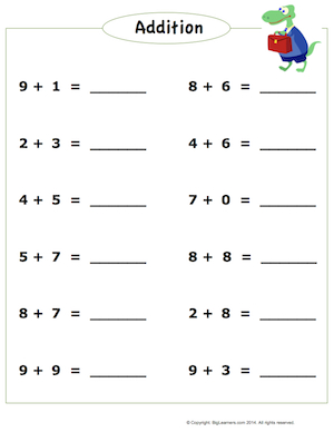 Preview image for worksheet with title Addition