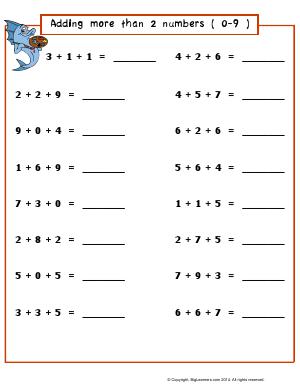 Preview image for worksheet with title Adding More Than 2 Numbers (0-9)