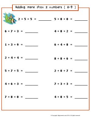 Preview image for worksheet with title Adding More Than 2 Numbers (0-9)
