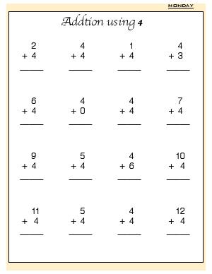 Preview image for worksheet with title Addition Using 4