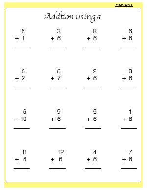 Preview image for worksheet with title Addition Using 6